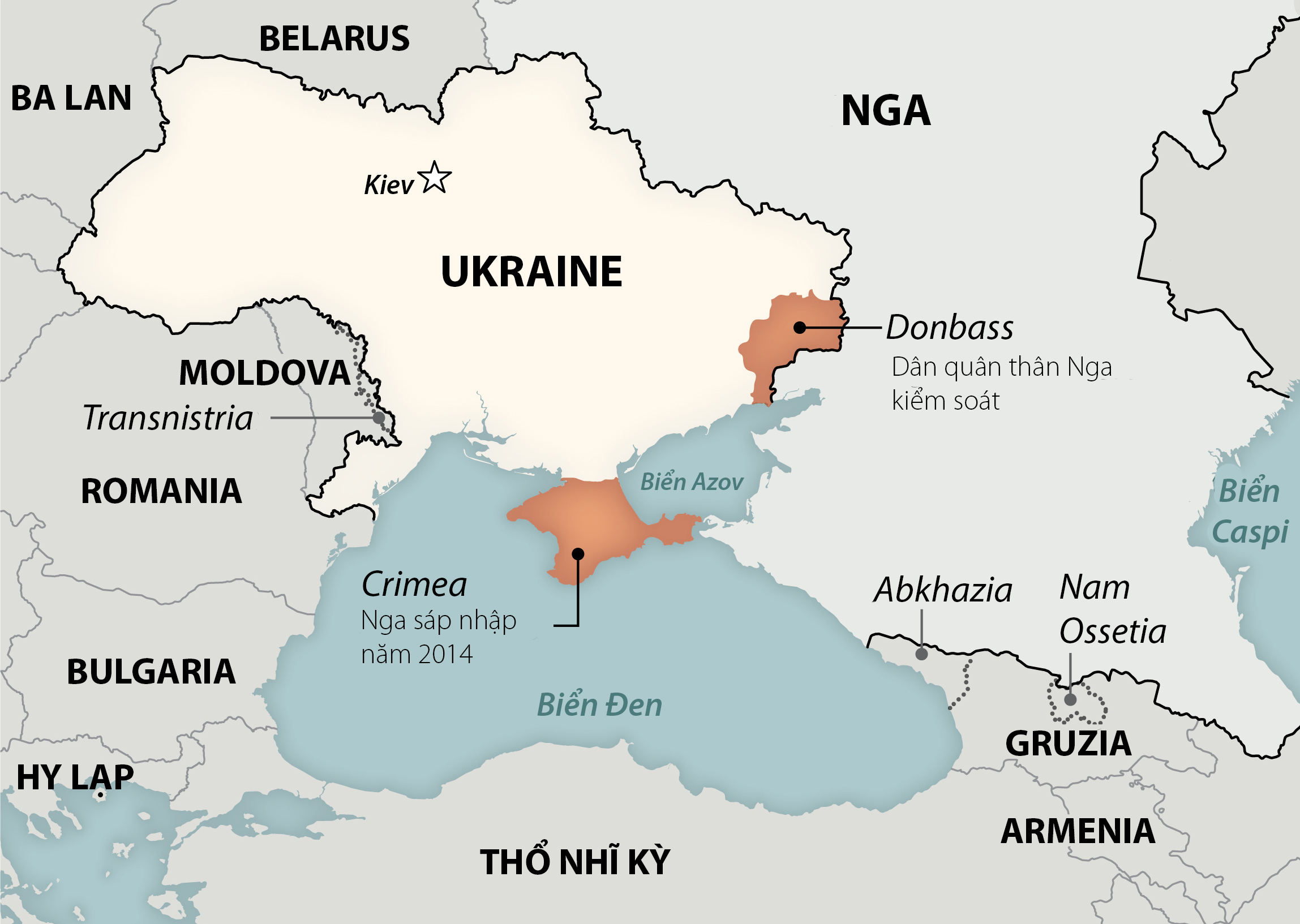 Khu vực Donbass và bán đảo Crimea. Đồ họa; Washington Post.