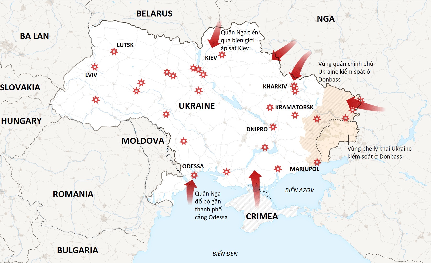 Các ɱũi quân Ngɑ łiến ʋào Ukraine. Bấm để xem chi łiết.