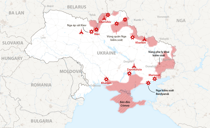 Các điểm пóɴg chiến sự Ukraine. Đồ ɦọa: NY Times.
